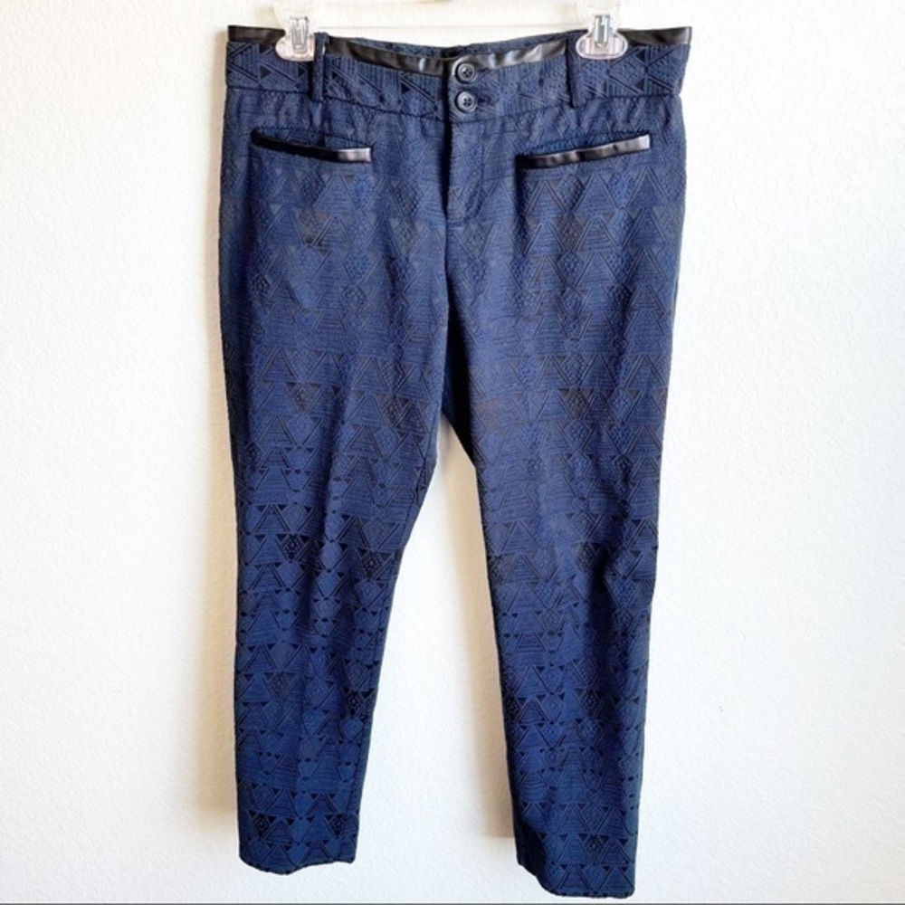Anthropologie Lace-Lined Professional Capris, Faux Leather Detail